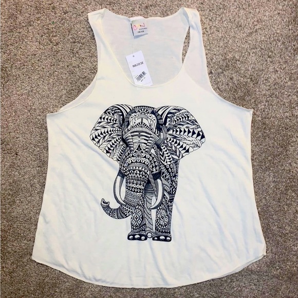 Cream Tank Top with Elephant - Picture 1 of 4